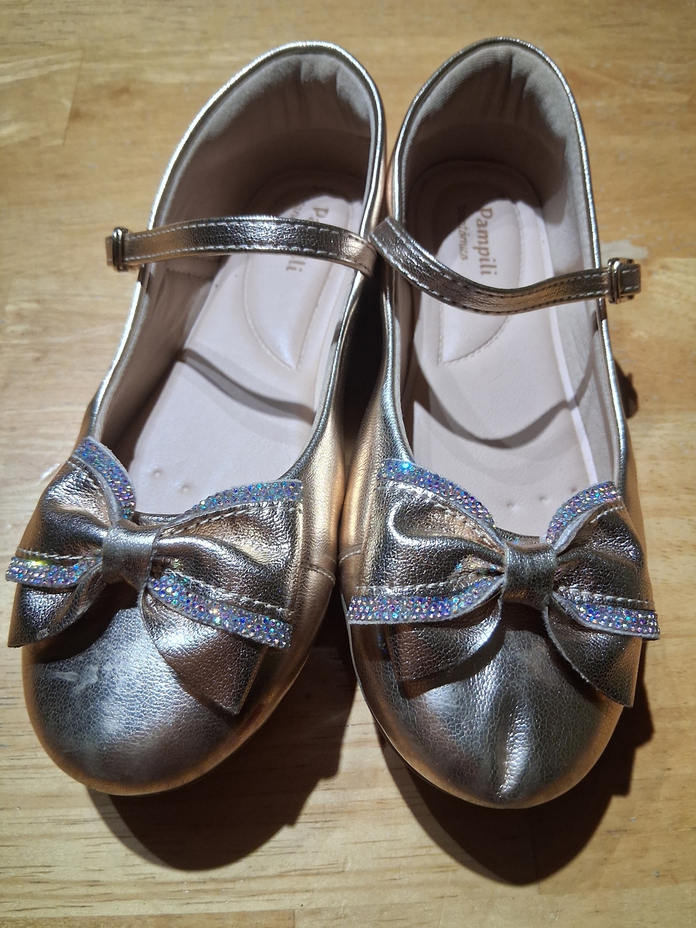 Pampili Girls Metallic Gold Mary Jane Shoes with Bow